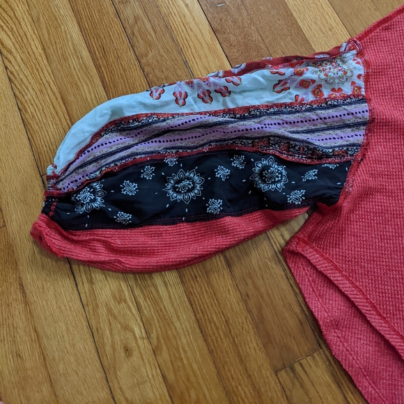 Free People We the Free Blossom thermal balloon sleeve patchwork boho fun top XS - Picture 6 of 11